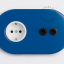 Blue flush mount outlet & switch with 2 black toggles.
