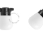 Black wall light with glass globe for outdoor or bathroom use.