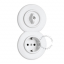 White bakelite central faceplate for outlets and dimmers.