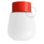 Red ceiling light with glass shade.