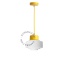 Yellow pendant light with glass shade.