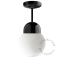 Black porcelain ceiling light with glass shade.