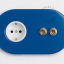 blue flush mount outlet & two-way or simple switch – double raw brass toggle