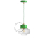 Green pendant light with glass shade.