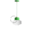 Green pendant light with glass shade.