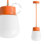 Orange pendant light with glass shade.