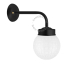 black retro wall light with glass globe for bathroom or outdoor use