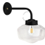 Black retro wall light with glass globe for bathroom or outdoor use.