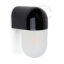 Black porcelain wall light with glass shade.