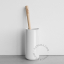 white porcelain toilet brush holder with wooden brush