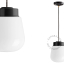 Black porcelain pendant light with glass shade.
