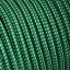 Green fabric cable with white dots.