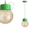 Green pendant light with glass shade.