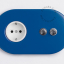 blue wall outlet with double switch - nickel-plated pushbuttons