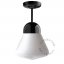 Black porcelain ceiling light with glass shade.