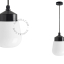 Black bakelite pendant light with glass shade.