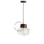 Brown pendant light with glass shade.