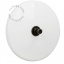 White porcelain switch with black pushbutton.