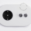 White flush mount outlet &  switch with 2 nickel-plated toggles.