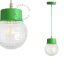 Green pendant light with glass shade.