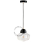 Black porcelain pendant light with glass shade.