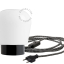 Black porcelain table lamp with glass shade.