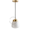 Brass pendant light with glass shade.