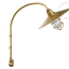 Brass wall light with curved arm.