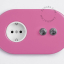pink wall outlet with double switch - nickel-plated pushbuttons