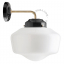 Black and brass retro wall light schoolhouse style with glass shade.