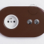brown wall outlet with double switch - nickel-plated pushbuttons