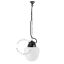 Black porcelain pendant light for outdoor use with glass globe.