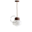 Brown pendant light with glass shade.