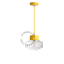 Yellow pendant light with glass shade.