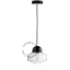 Black porcelain pendant light with glass shade.