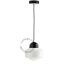 Black porcelain pendant light with glass shade.