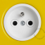 2 gold push buttons on yellow integrated outlet