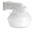 White porcelain wall light with glass globe for bathroom or outdoor use.