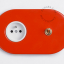 red flush mount outlet & two-way or simple switch – raw brass toggle