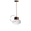 Brown pendant light with glass shade.