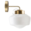 Retro brass wall light with glass shade.