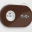 brown wall outlet with double switch - nickel-plated pushbuttons