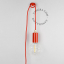 Red plug-in pendant light with switch and plug.