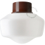 Brown retro ceiling light with glass shade.