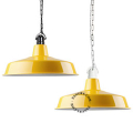 Yellow enamelled industrial pendant light.