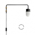 Black wall lamp with swing arm.