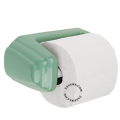Green porcelain toilet paper holder.