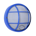 Blue bulkhead outdoor light.
