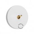 Brass toggle round white light switch.