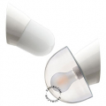 White wall light fixture with glass shade.